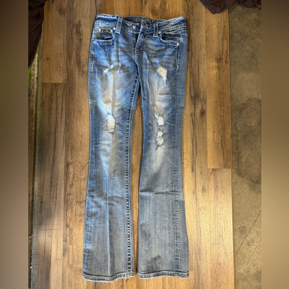 Miss Me Distressed Straight Leg Jeans - Blue